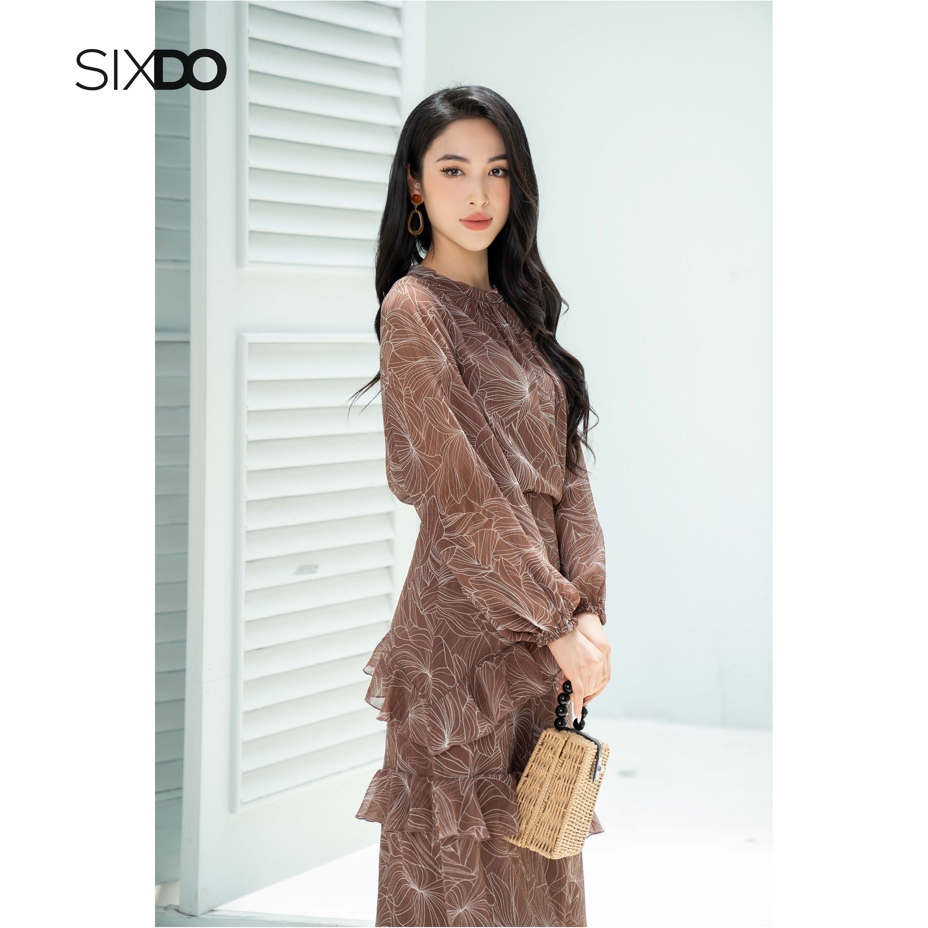 Chân váy voan phối bèo thời trang SIXDO (Floral Midi Voile Skirt)