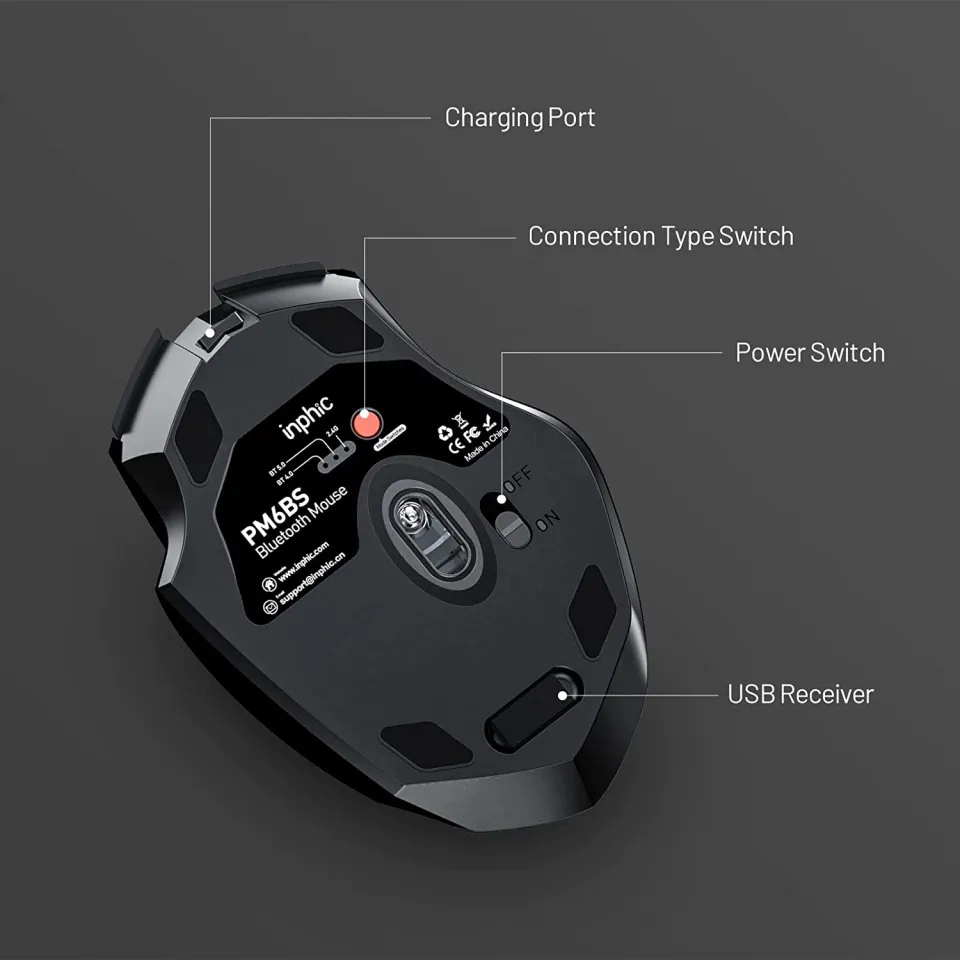 Chuột không dây wireless kiêm bluetooth INPHIC A1 pin sạc - Silent click cực êm (đen) Nhất Tín Computer