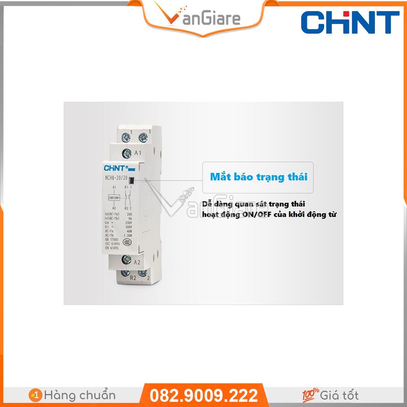 Khởi động từ 1 pha (Contactor) 20a ChiNT NCH8-20/20