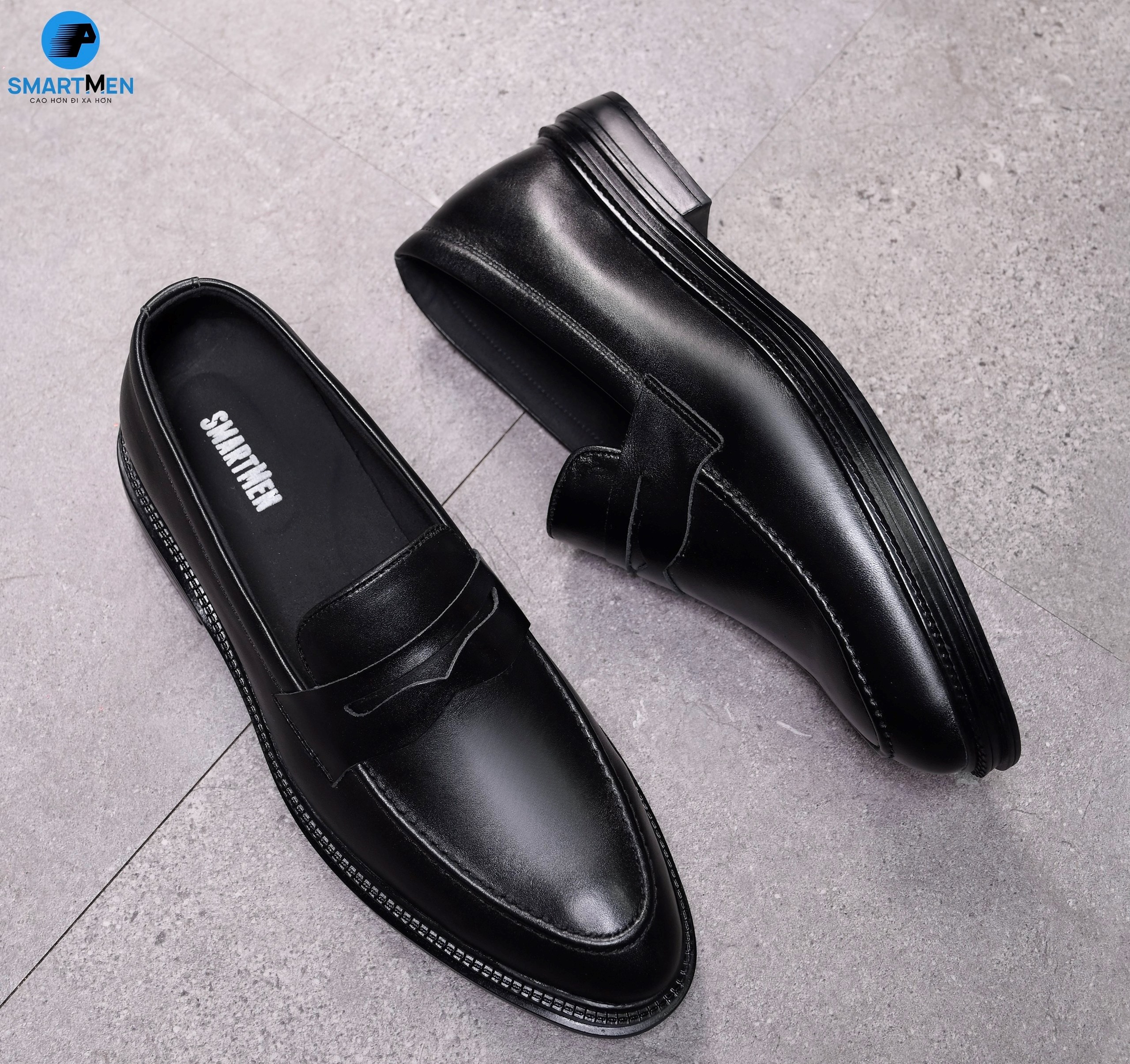 Giày lười Da bò tăng chiều cao SMARTMEN GL-45 Đen