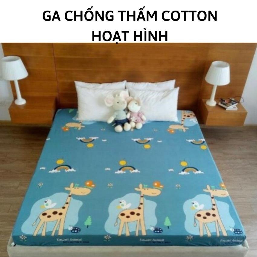 (MIỄN SHIP)GA CHỐNG THẤM COTTON HOẠT HÌNH NGỘ NGHĨNH 1M6 X 2M - GCTC6
