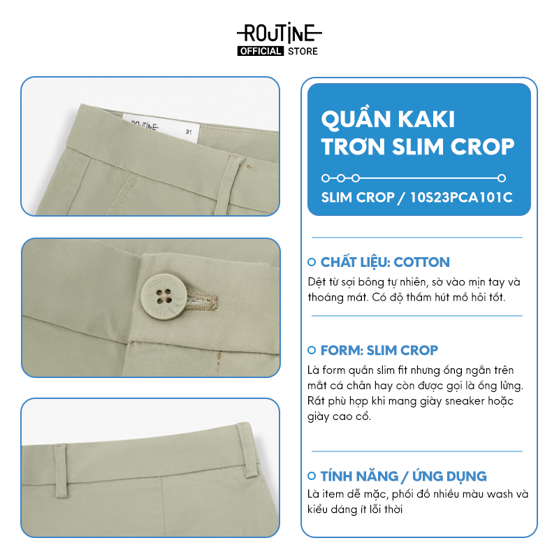 Quần Kaki Nam Cotton Trơn Form Slim Crop - Routine 10S23PCA101C