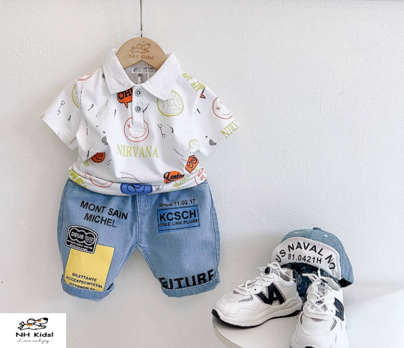 Sét Nasa cotton quần bò ngộ nghỉnh cho bé trai