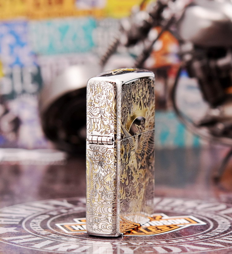 Bật lửa Zippo khắc chim phượng hoàng bản Armor mạ chrome