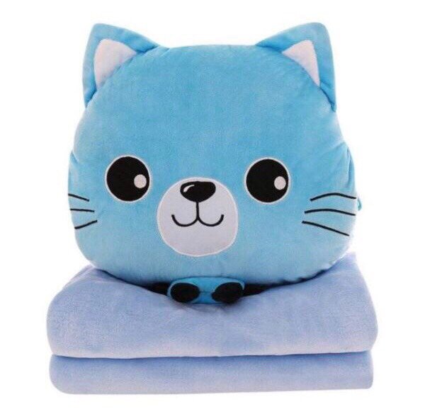 Bộ chăn gối văn phòng hình heo buồn ngủ, mền kèm gối hình gấu dâu tây, mèo hoàng thượng cho bé mang đi học tiện lợi