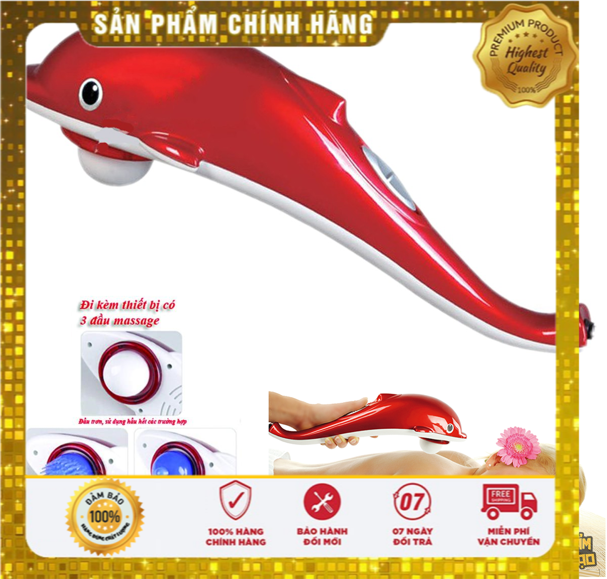 Máy đấm lưng cá heo máy massage cầm tay cá heo dolphin cao cấp máy massage toàn thân cá heo loại lớn dài 40cm bảo hành 12 tháng