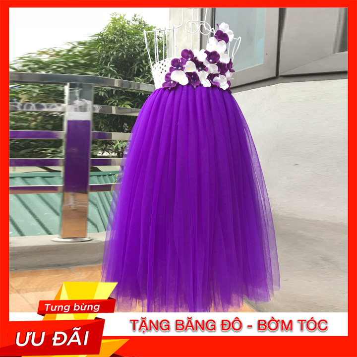 VÁY CÔNG CHÚA BÉ GÁI / ĐỒ CHO BÉ GÁI / VÁY CÔNG CHÚA TÍM TÚ CẦU TRẮNG PHỐI TÍM LỆCH QUAI