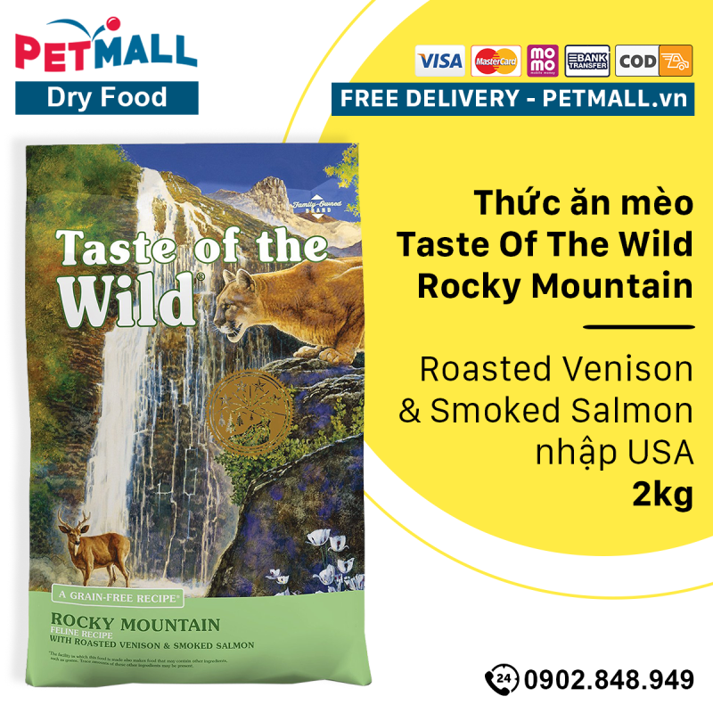 Thức ăn mèo Taste Of The Wild Rocky Mountain 2kg - Roasted Venison & Smoked Salmon - thịt nai nướng nhập USA