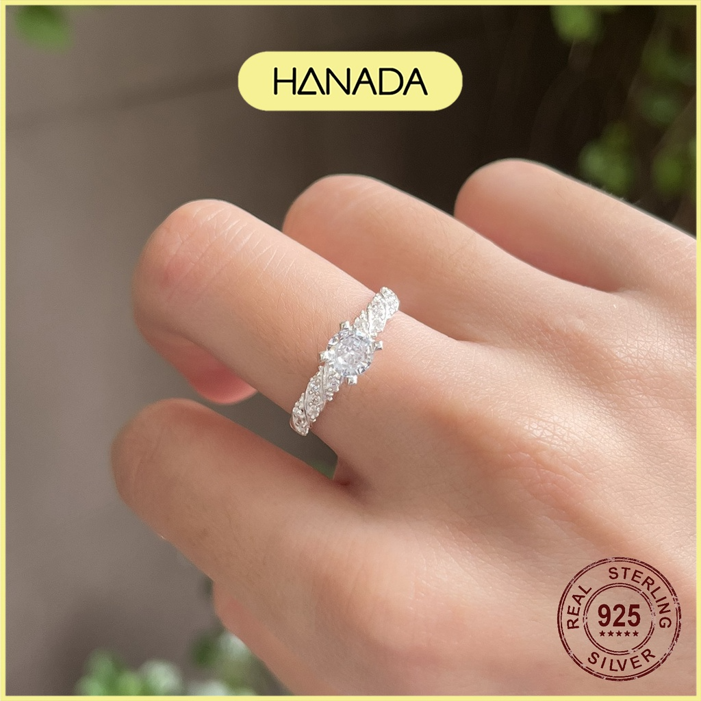 Nhẫn Bạc 925 Hanada Xoắn Đá Cao Lấp Lánh 1013