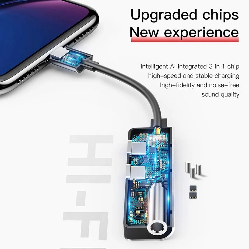 Cáp chuyển đổi Lightning ra 2 Lightning + Audio 3.5mm Baseus L52