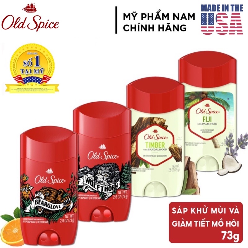 [USA] Lăn sáp khử mùi Old Spice 73g (sáp trắng) Bearglove - Mỹ