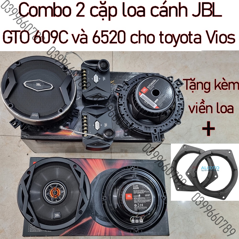 Combo hai cặp loa cánh jbl609c và club 6025 tặng kèm hai viền loa cho toyota vios 2008-2022