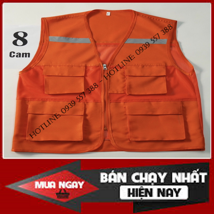 Áo ghi lê phản quang 4 túi, Áo phản quang bảo hộ lao động màu cam