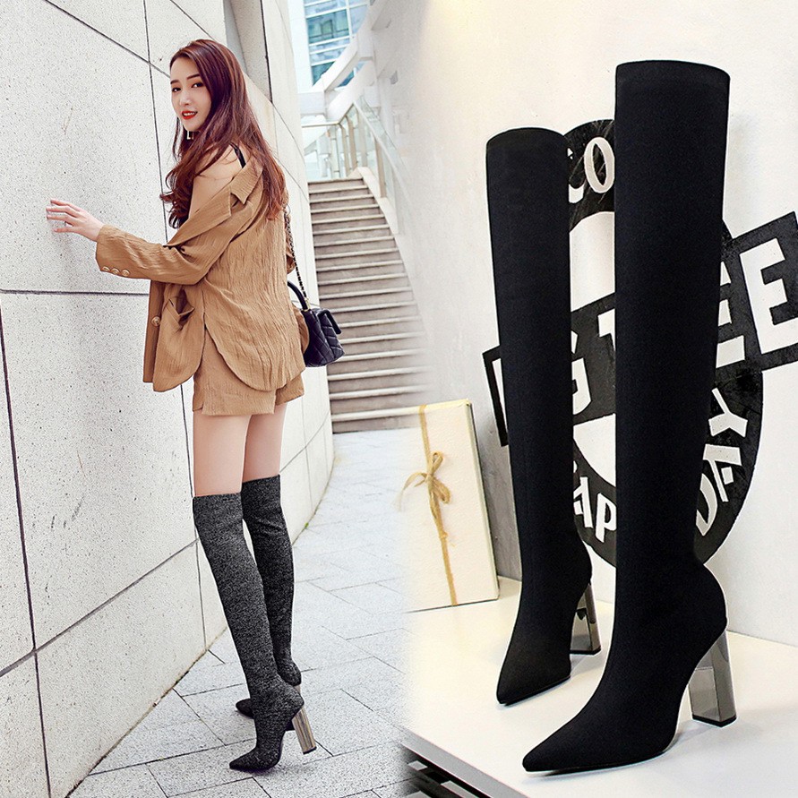BỐT DÀI BIGTREE BOOT NỮ LÊN MÔNG ĐẾ VUÔNG 9CM  CAO CẤP 3128-1
