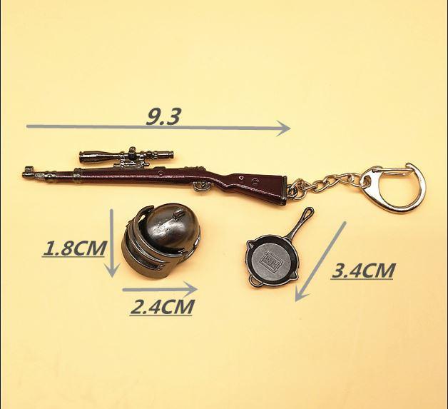 Combo Móc Khóa Mô Hình PUBG Nhỏ (Kar98, Mũ 3, Chảo)