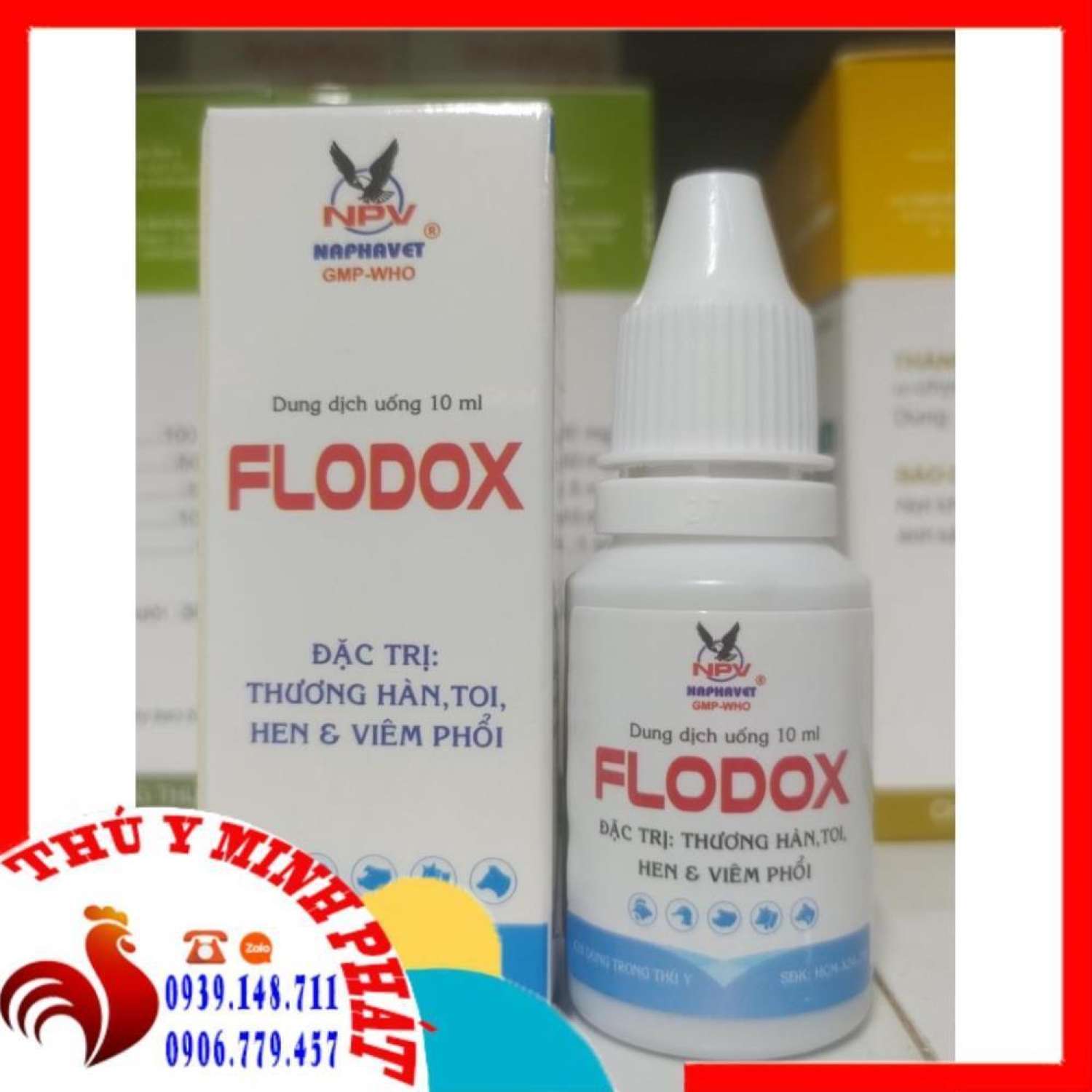 Flodox 10ml naphavet - Giúp hết hen, khẹc, thương hàn trên gà đá.
