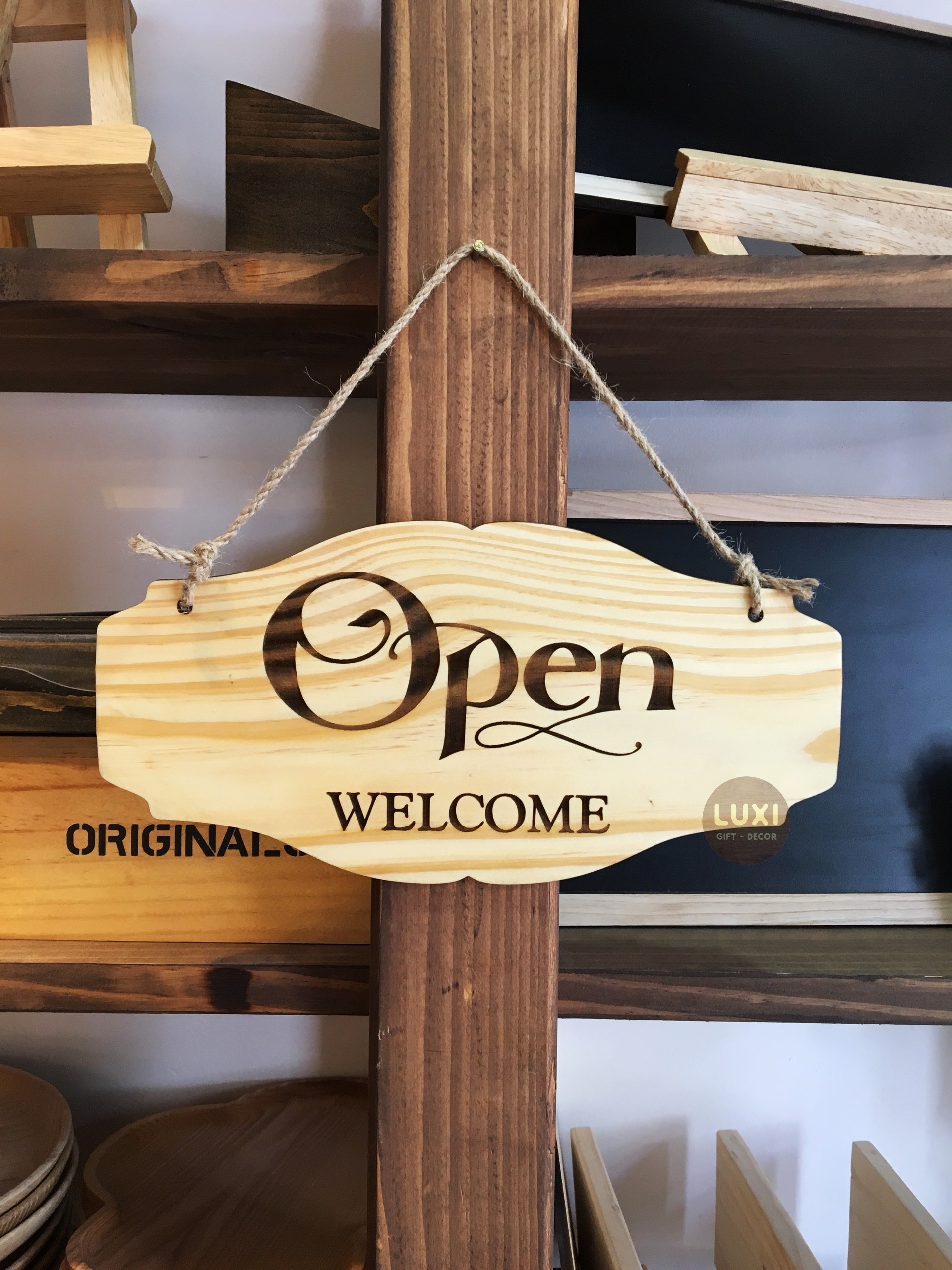 Bảng gỗ treo cửa 2 mặt Open(welcome) - Close (thank you) LUXI decor