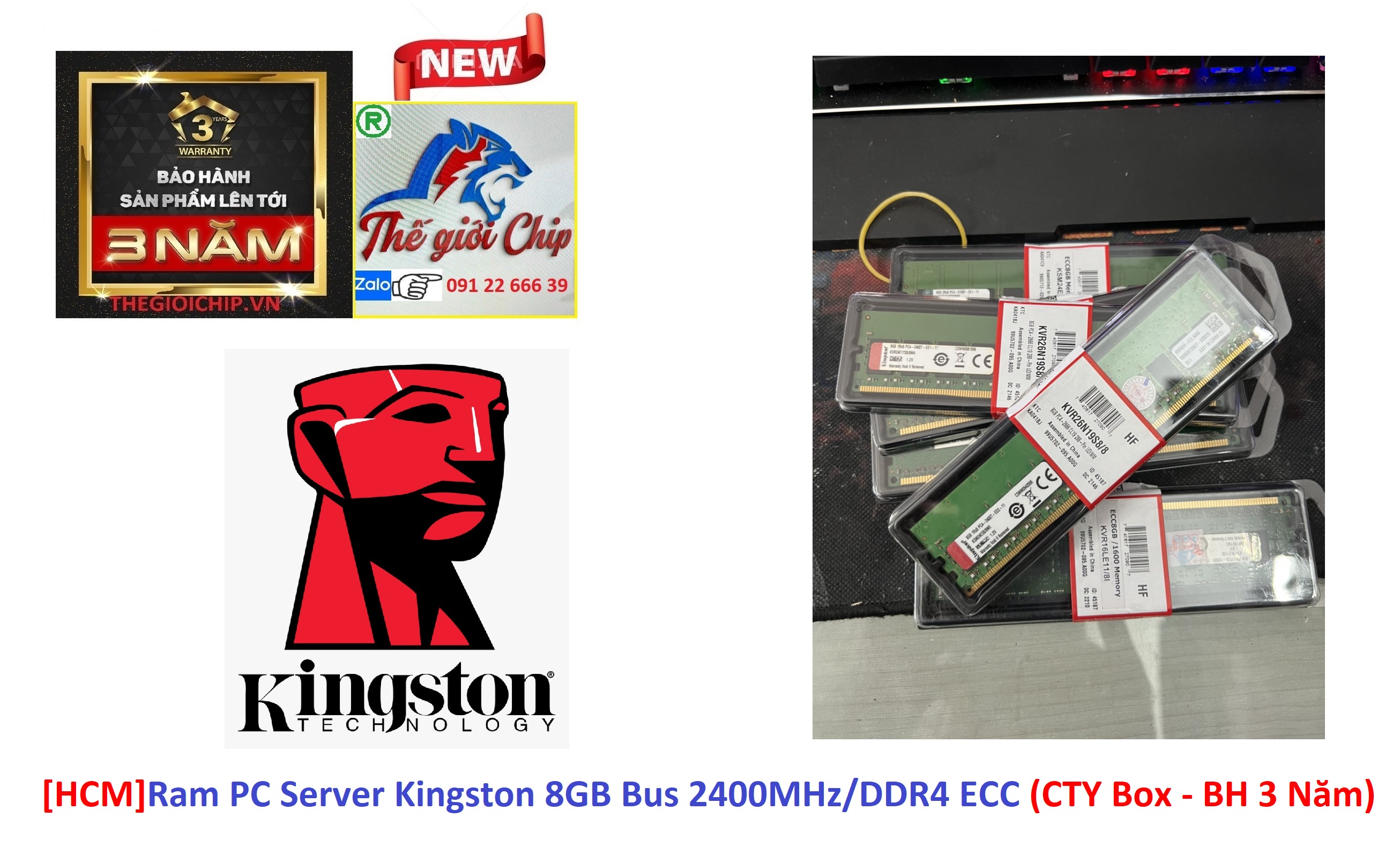 [HCM]Ram PC Server Kingston 8GB Bus 2400MHz/DDR4 ECC (CTY Box - BH 3 Năm)