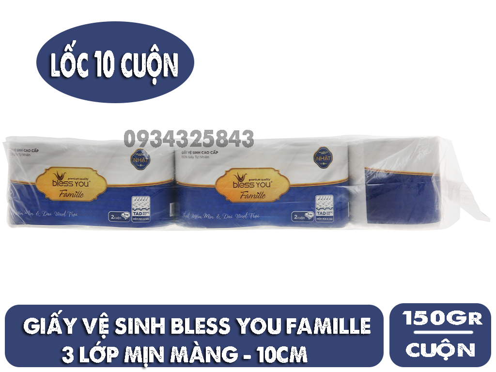 Lốc 10 cuộn giấy vệ sinh Bless You Famille - giấy 3 lớp