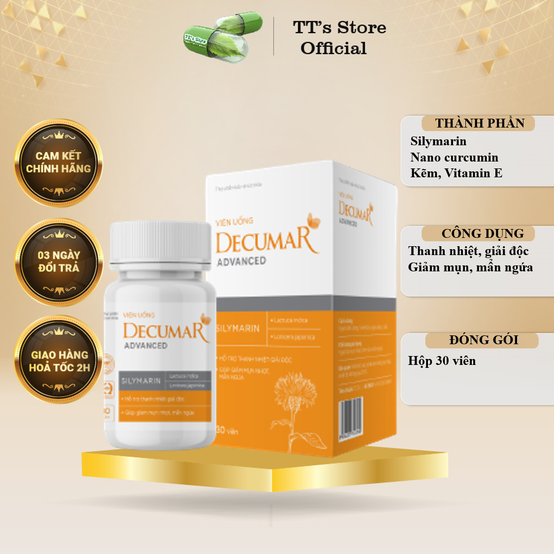 Viên uống Decumar Advanced (ngừa mụn, sáng da) (Lọ 30 viên)