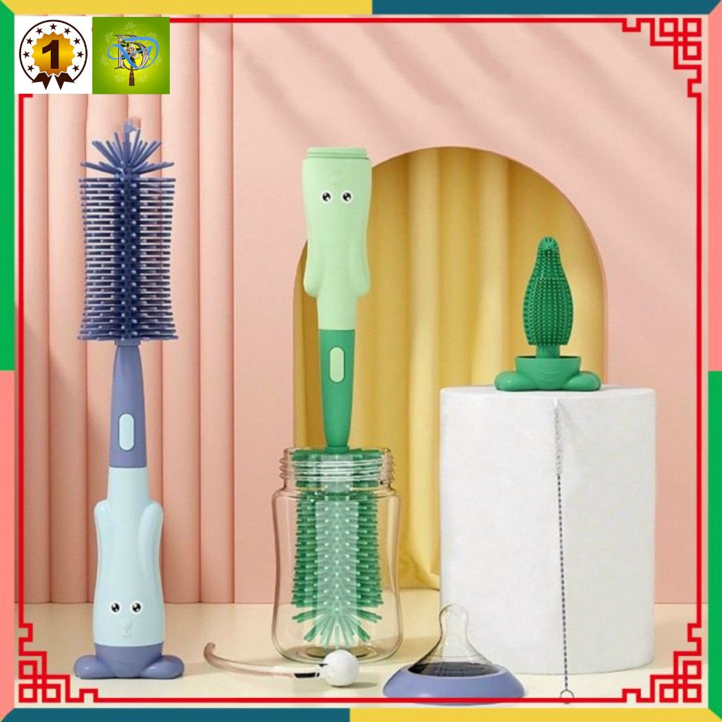 Bộ dụng cụ cọ rửa bình sữa 3in1 bằng chất liệu silicon dành cho bé.