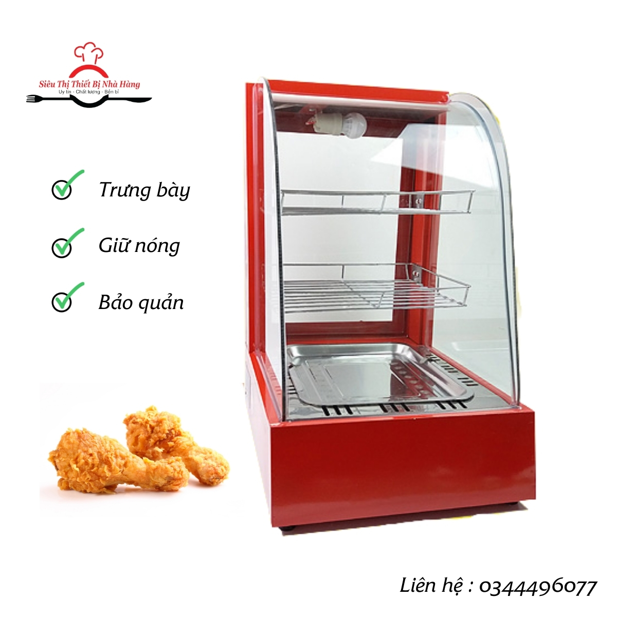Tủ giữ nóng gà rán KFC loại 2 tầng 1 khay
