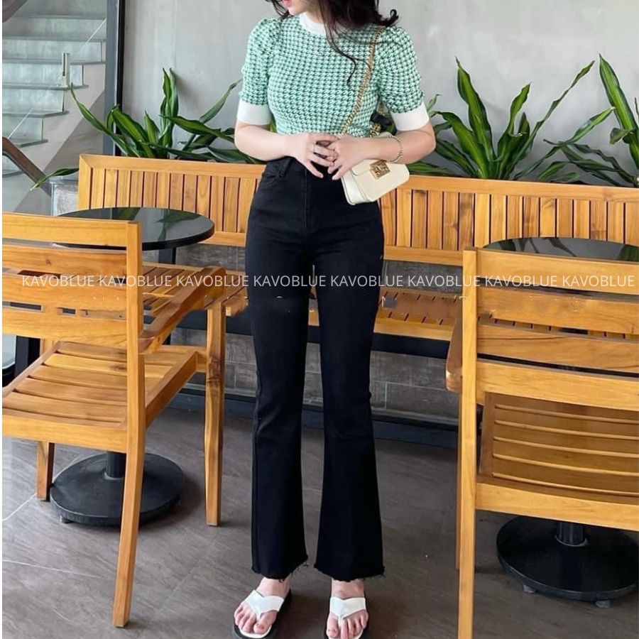 Quần Bò Nữ Ống Loe Lưng Cao - Quần Jeans Nữ Cạp Cap