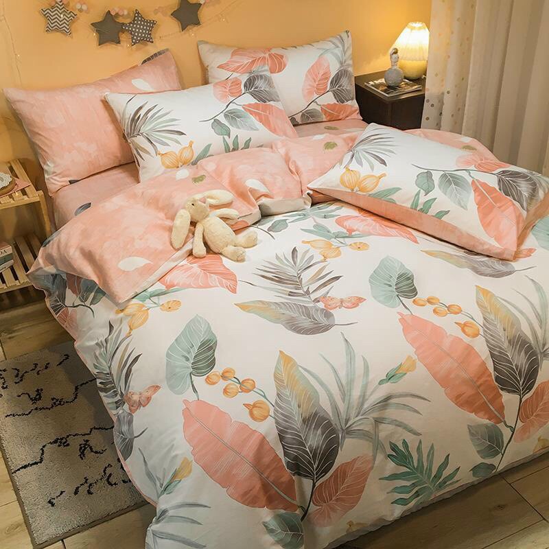 Bộ chăn ga gối lá hồng cotton poly chăn ga gối nhập khẩu bộ chăn ga gối 5 món, 4 món, chăn ga gối 4 mùa sản phẩm chăn ga gối nệm dùng 4 mùa