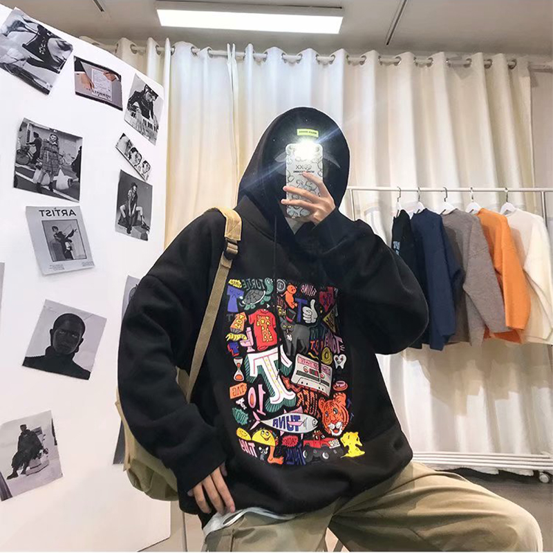 Áo Hoodie Nam Nữ phong cách Harajuku cá tính chất nỉ trần bông hình Kích Thước từ 40-75kg