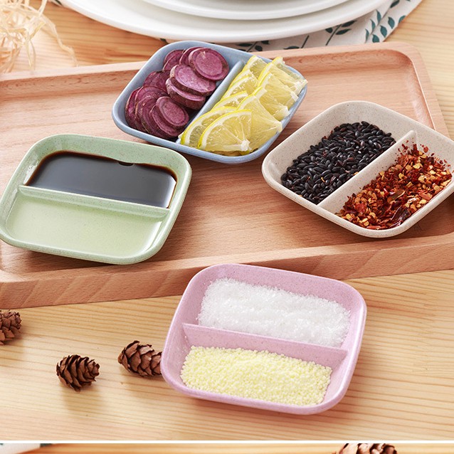[HCM]Chén Đựng Nước Chấm Gia Vị Nhựa Lúa Mạch 2 Ngăn