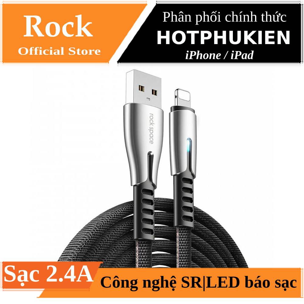 [HCM]Dây cáp sạc nhanh 2.4A  Lightning hiệu ROCK M2  480 Mbps cho iPhone / iPad công nghệ SR chống đứt gẫy trang bị đèn LED báo sạc (bảo hành 03 tháng 1 đối 1)  - Phân phối bởi hotphukien