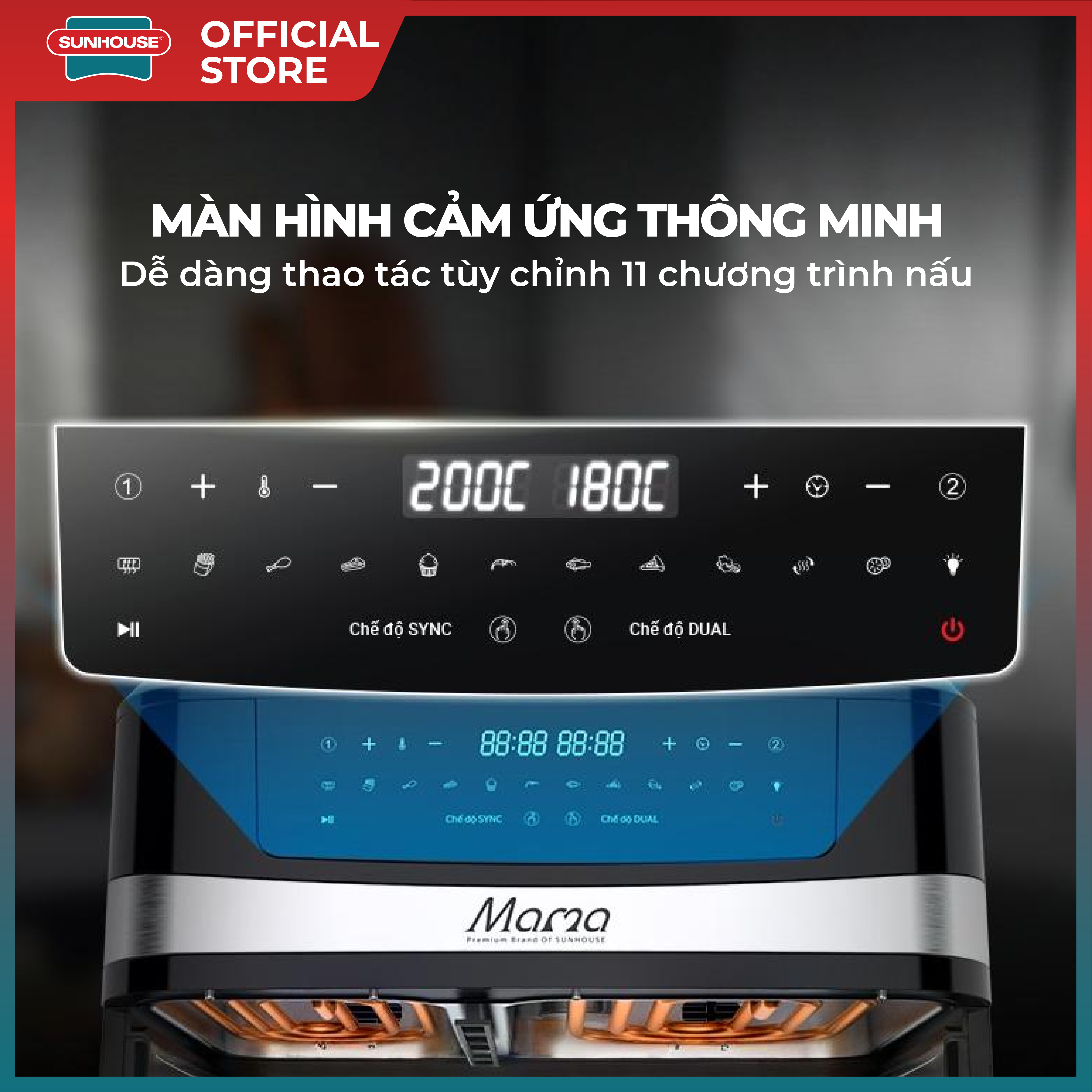 Nồi chiên không dầu 2 ngăn 10L Sunhouse Mama SHD4098 - Chế độ riêng - Tiết kiệm thời gian - Công nghệ Rapid Air - Hình ảnh 7