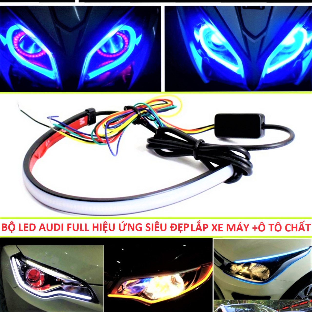 ĐÈN TRANG TRÍ XE MÁY Ô TÔ KIỂU AUDI FULL HIỆU ỨNG CỰC ĐẸP , ĐÈN LED ĐỘ XE MÁY NHIỀU HIỆU ỨNG, ĐÈN AUDI XE MÁY