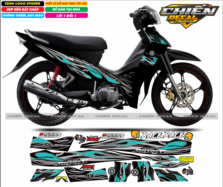 Tem rời lửa sirius RC 110cc - 50cc màu đen có nhiều mẫu lựa chọn
