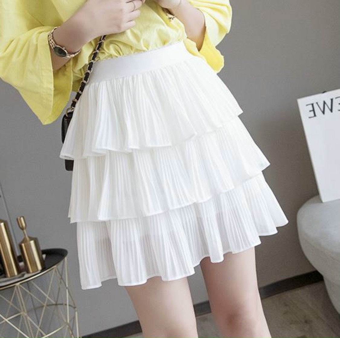 chân váy dập ly 3 tầng voan mềm mịn