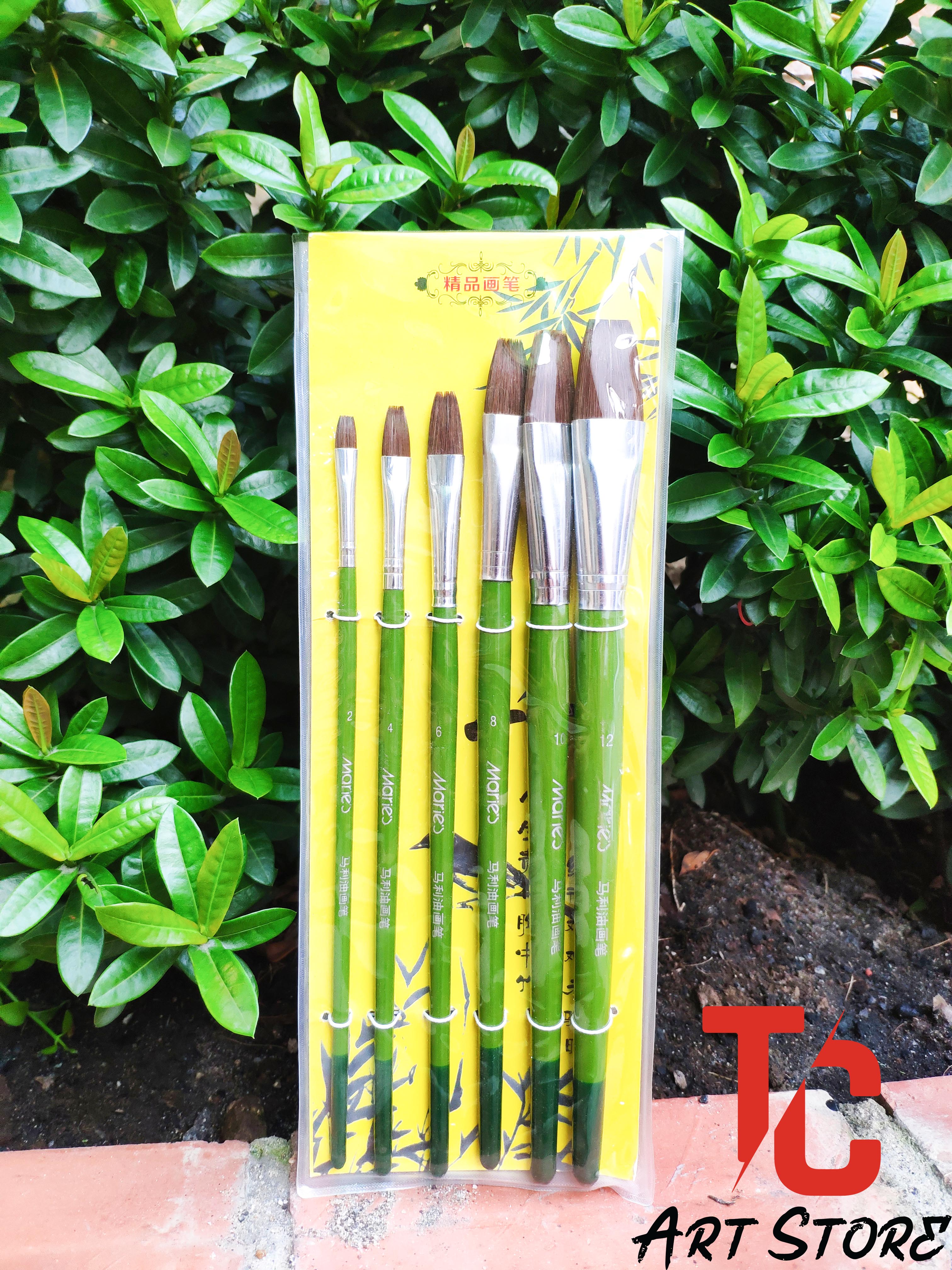 [TC Art Store] Bộ Cọ Đầu Vuông Maries cán Xanh Lá ( Cán Ngắn )