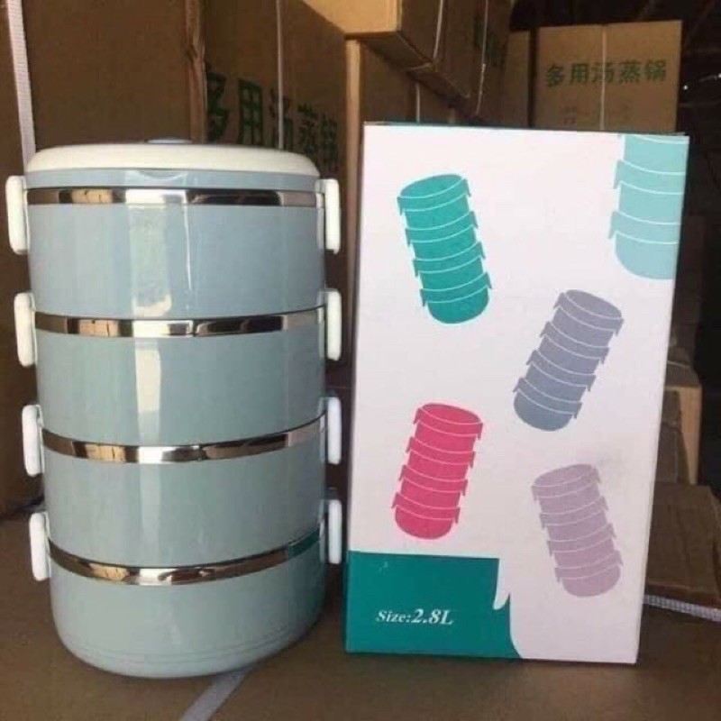 Cặp lồng đựng thức ăn nhiệt lúa mạch 4 tầng