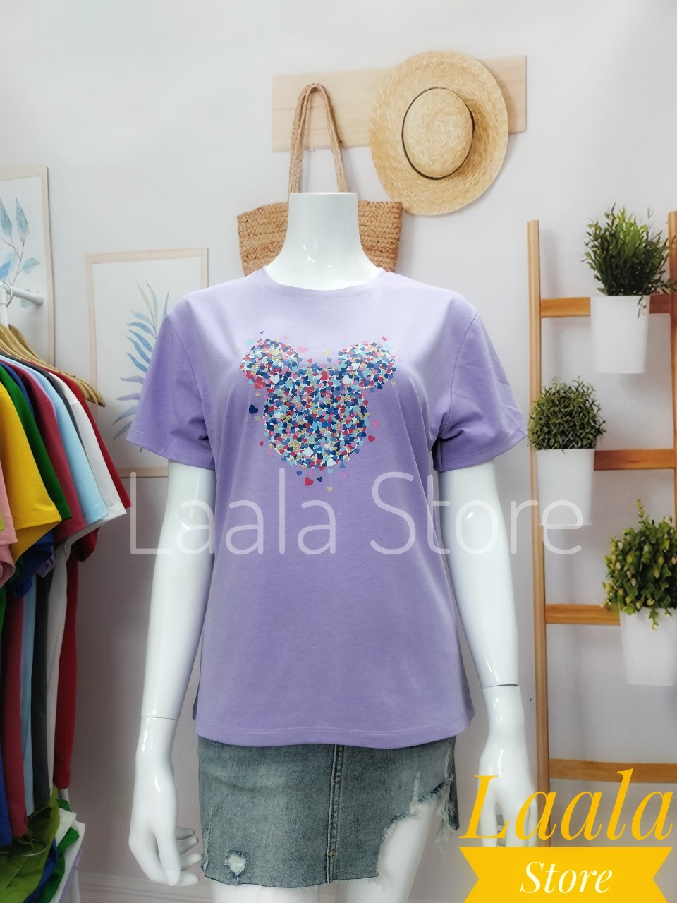 Áo thun cổ tròn chất cotton mềm mát in trái tim nhiều màu