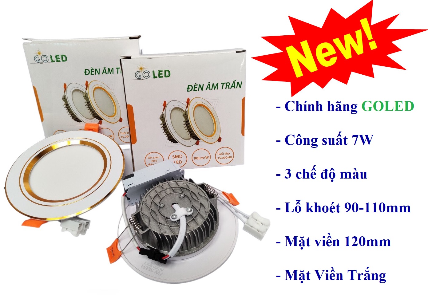 Đèn âm trần 9w,7w LED cao cấp 3 chế độ màu