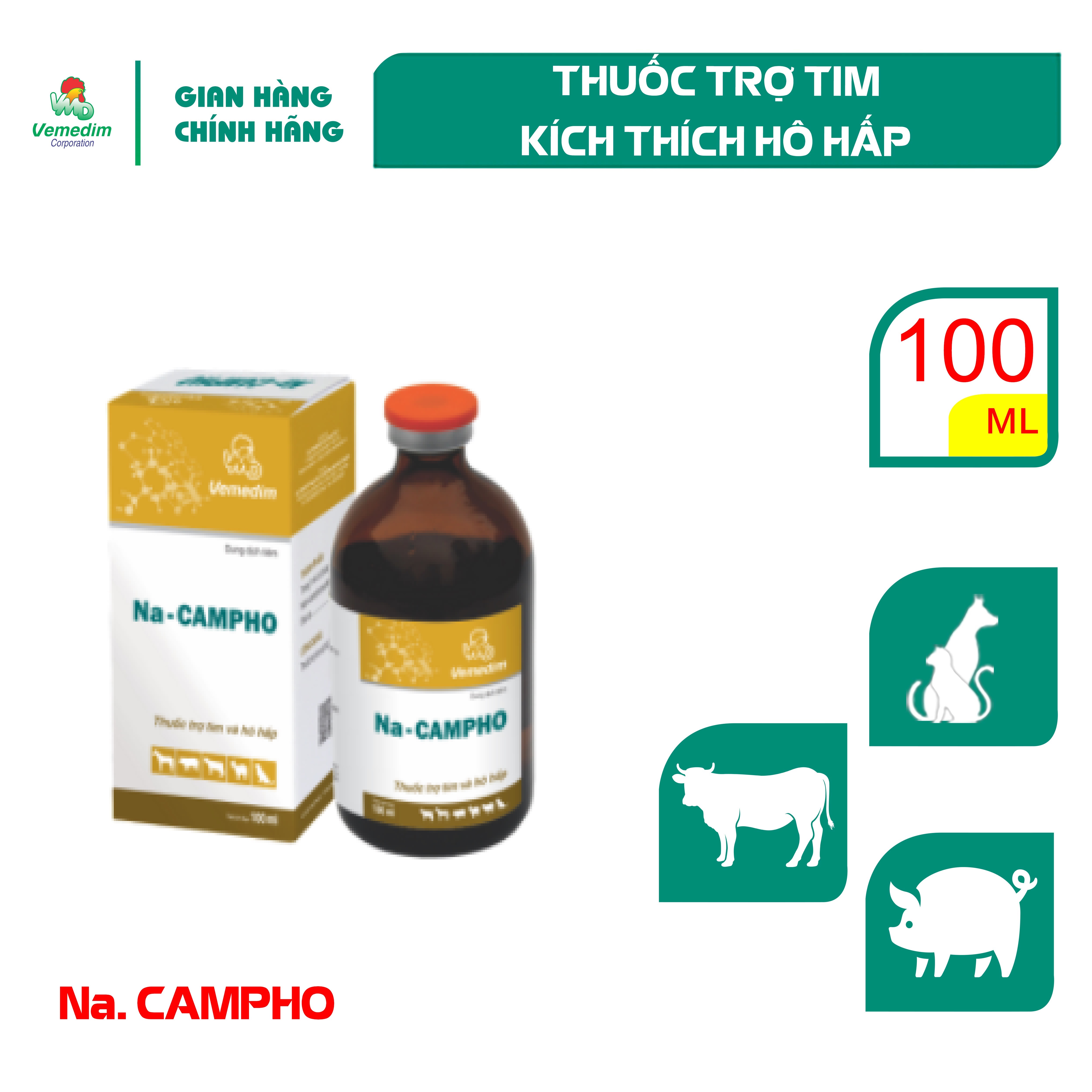 "Hoàn tiền đến 10%" Vemedim Na Campho - Trợ tim cho chó và gia súc, chai 100ml