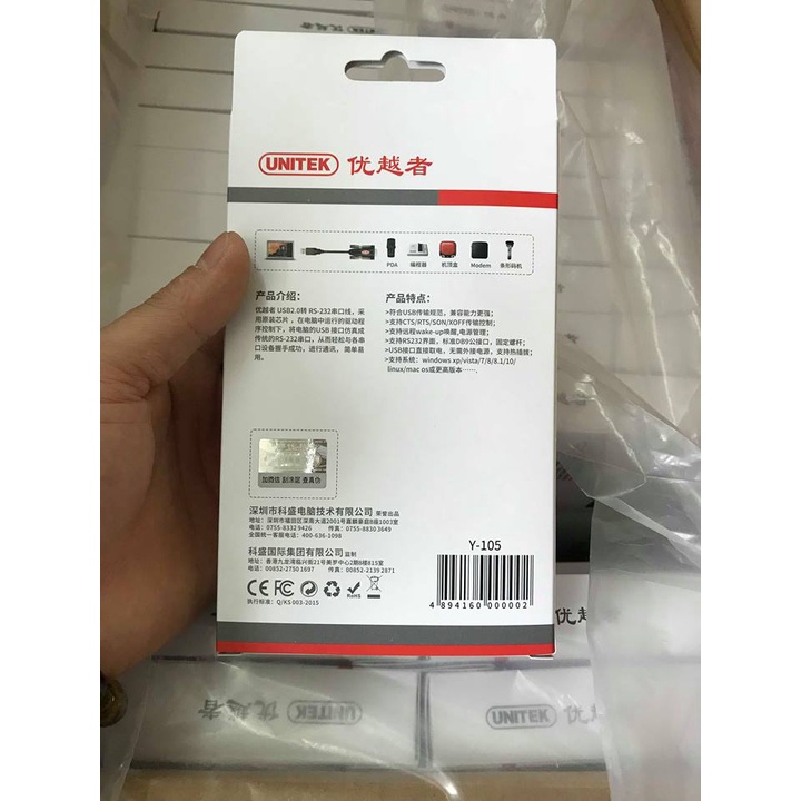 Cáp USB to Com RS232 Unitek Y-105