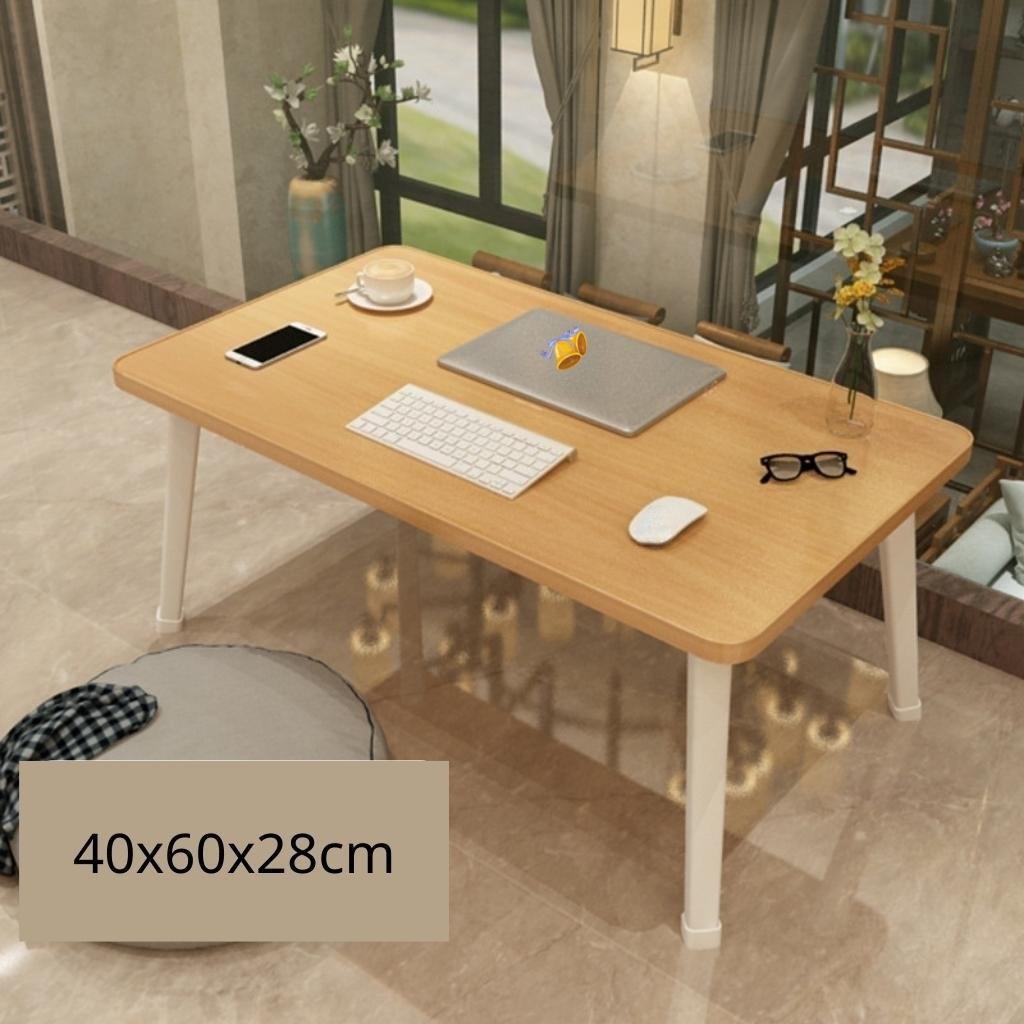 Bàn học gấp gọn mini mặt gỗ chân nhựa thông minh ngồi bệt để giường laptop xếp gọn kích thước 40x60x28cm