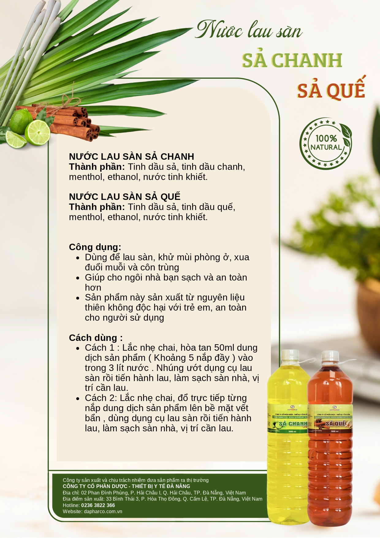 DAPHARCO _NƯỚC LAU SÀN SẢ CHANH (1500ML)