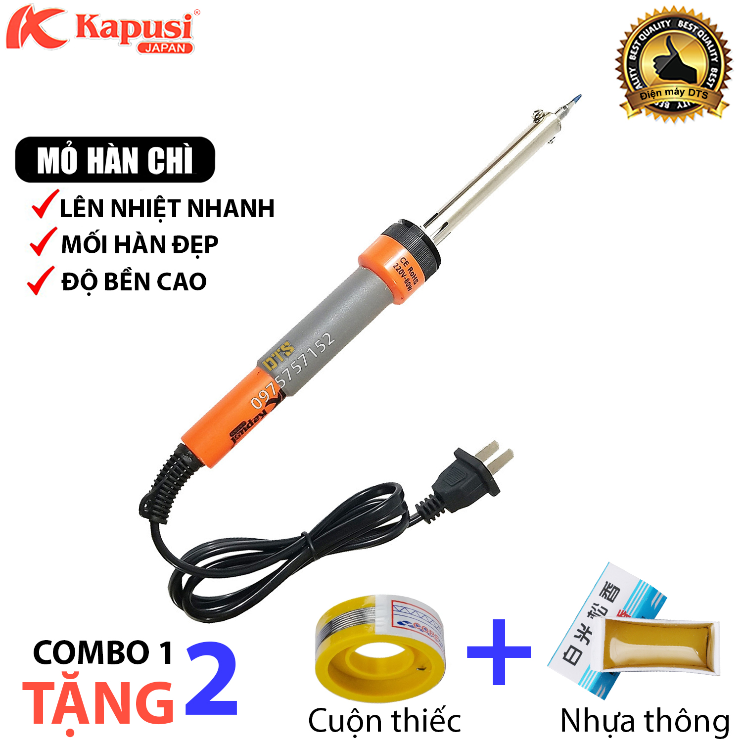 Mỏ hàn thiếc, mỏ hàn chì điện tử 80W Kapusi JAPAN, lên nhiệt nhanh, mối hàn đẹp, độ bền cao - Combo cuộn thiếc nhựa thông, mỏ hàn nhiệt, mỏ hàn thiếc 80w, mỏ hàn cầm tay, mỏ hàn que, mỏ hàn cao cấp, mỏ hàn Kapusi