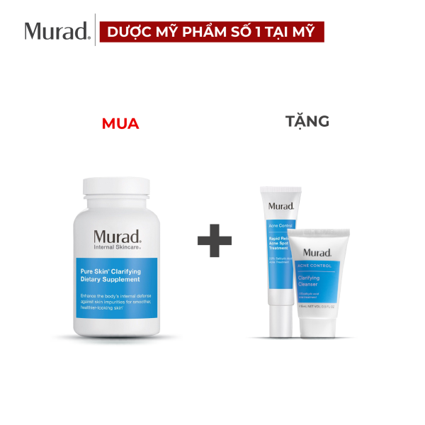 Viên uống giảm mụn Murad Pure Skin 120 viên Tặng Rapid Relief  Acne 15ml + Clarifying Cleanser 15ml