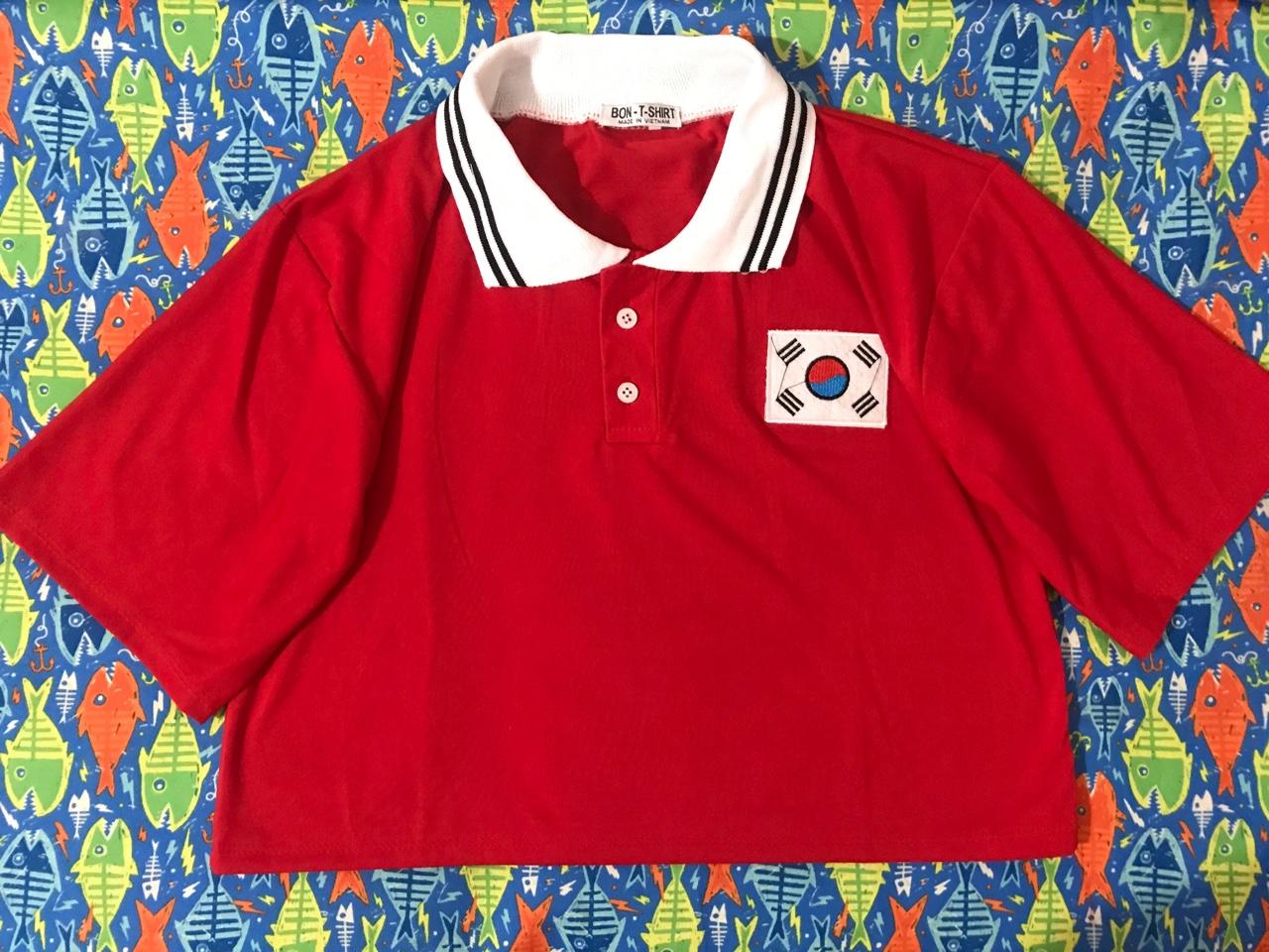 [HCM]Áo croptop cổ bẻ thêu cờ Hàn mẫu mới cực xinh ( kèm ảnh thật)