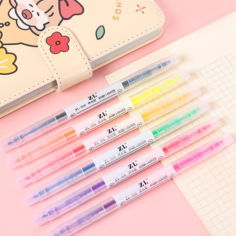 Set 6 bút highlight dạ quang pastel 2 đầu tiện dụng