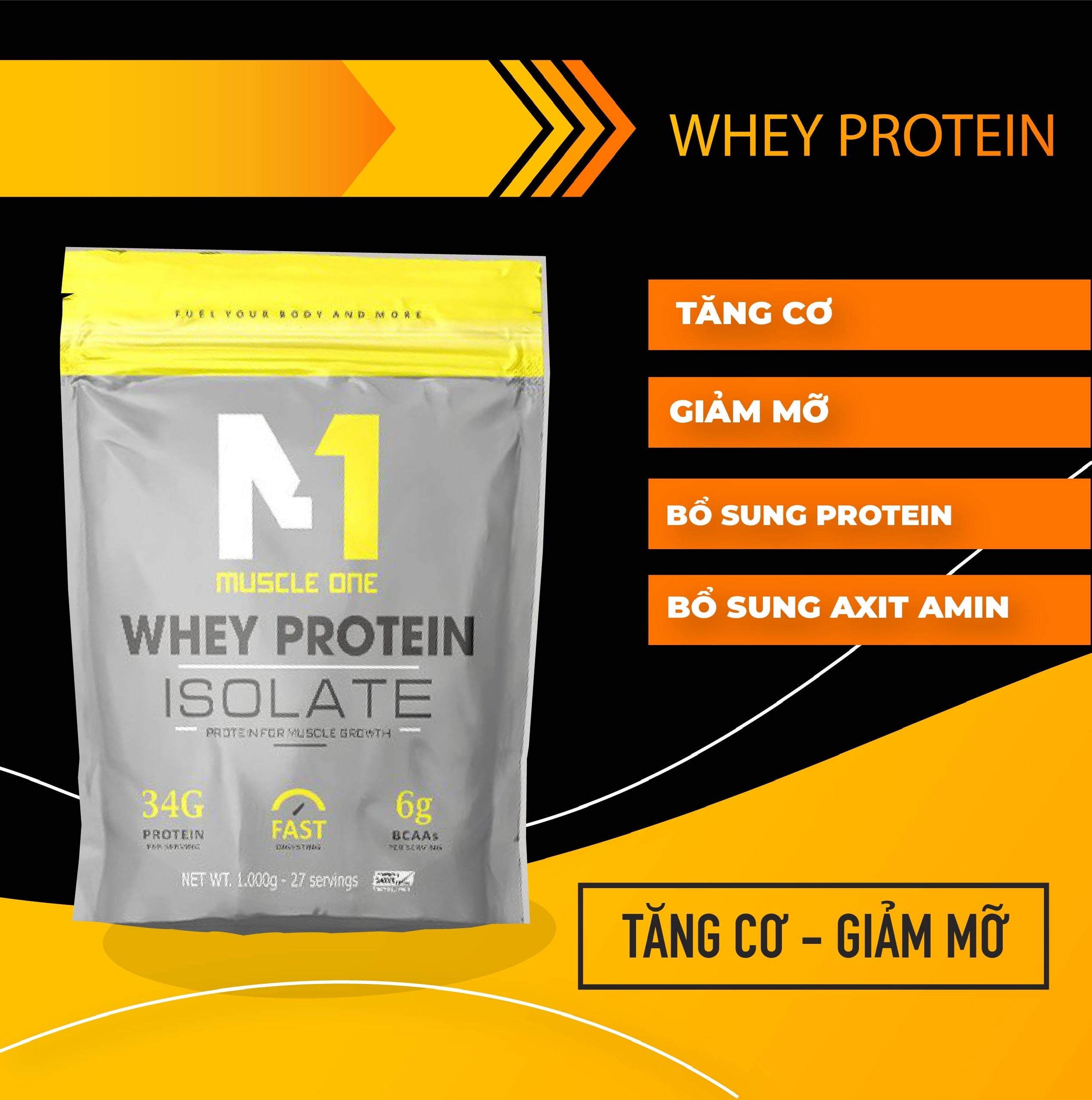 Sữa giảm mỡ tăng cơ loại 1 kg, MUSCLE ONE Whey Protein isolate