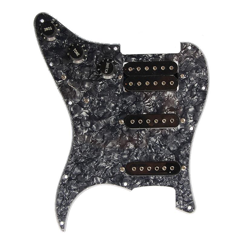 Electric Guitar Pickguard Pickups Loaded Prewired 11 Hole SSH Black Pearl