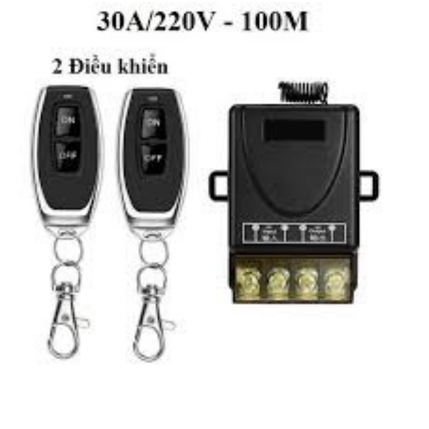 Bộ công tắc điều khiển từ xa 220V/30A-100M bật tắt thiết bị điện công suất lớn(Đen, 2 điều khiển)